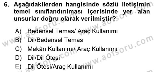 Bireyler Arası İletişim Dersi 2020 - 2021 Yılı Yaz Okulu Sınav Soruları 6. Soru