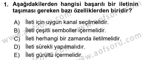 Bireyler Arası İletişim Dersi Ara Sınavı Deneme Sınav Soruları 1. Soru