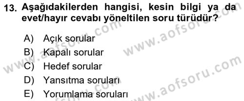 Bireyler Arası İletişim Dersi Ara Sınavı Deneme Sınav Soruları 13. Soru