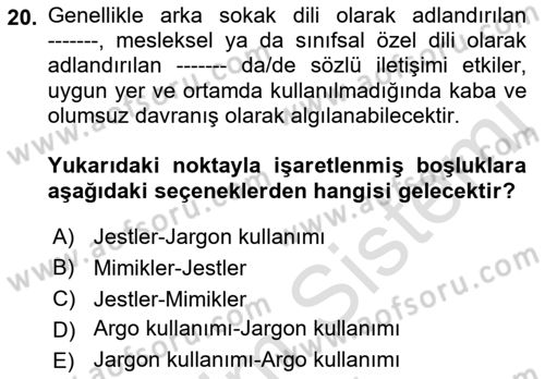 Bireyler Arası İletişim Dersi Ara Sınavı Deneme Sınav Soruları 20. Soru