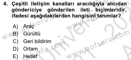 Bireyler Arası İletişim Dersi Ara Sınavı Deneme Sınav Soruları 4. Soru