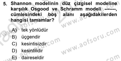 Bireyler Arası İletişim Dersi Ara Sınavı Deneme Sınav Soruları 5. Soru