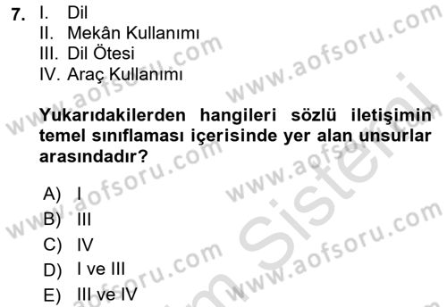 Bireyler Arası İletişim Dersi Ara Sınavı Deneme Sınav Soruları 7. Soru