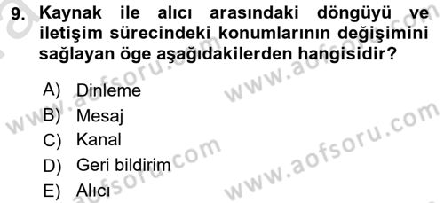 Bireyler Arası İletişim Dersi Ara Sınavı Deneme Sınav Soruları 9. Soru