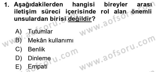Bireyler Arası İletişim Dersi 2021 - 2022 Yılı (Final) Dönem Sonu Sınav Soruları 1. Soru