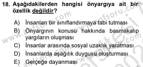 Bireyler Arası İletişim Dersi 2021 - 2022 Yılı (Final) Dönem Sonu Sınav Soruları 18. Soru