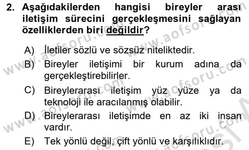 Bireyler Arası İletişim Dersi 2021 - 2022 Yılı (Final) Dönem Sonu Sınav Soruları 2. Soru