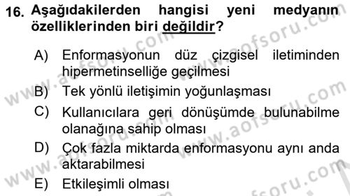 Bireyler Arası İletişim Dersi 2021 - 2022 Yılı Yaz Okulu Sınav Soruları 16. Soru