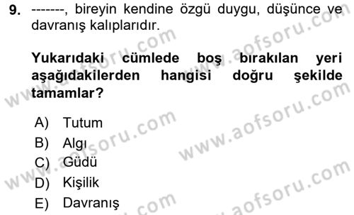 Bireyler Arası İletişim Dersi 2021 - 2022 Yılı Yaz Okulu Sınav Soruları 9. Soru