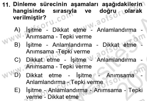 Bireyler Arası İletişim Dersi Ara Sınavı Deneme Sınav Soruları 11. Soru