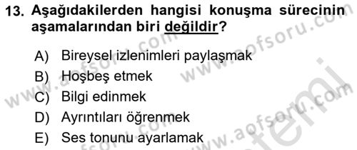 Bireyler Arası İletişim Dersi Ara Sınavı Deneme Sınav Soruları 13. Soru