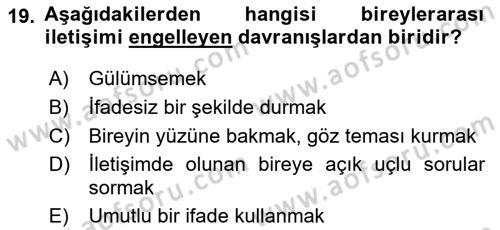 Bireyler Arası İletişim Dersi Ara Sınavı Deneme Sınav Soruları 19. Soru