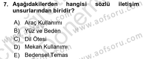Bireyler Arası İletişim Dersi Ara Sınavı Deneme Sınav Soruları 7. Soru