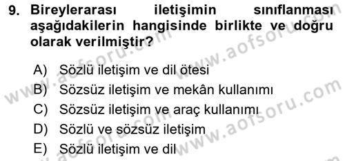 Bireyler Arası İletişim Dersi Ara Sınavı Deneme Sınav Soruları 9. Soru