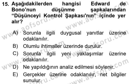 Bireyler Arası İletişim Dersi 2022 - 2023 Yılı (Final) Dönem Sonu Sınav Soruları 15. Soru
