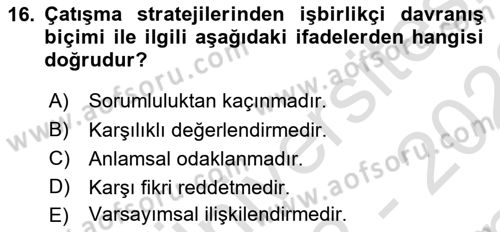 Bireyler Arası İletişim Dersi 2022 - 2023 Yılı (Final) Dönem Sonu Sınav Soruları 16. Soru
