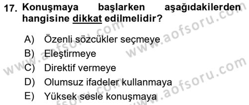 Bireyler Arası İletişim Dersi 2022 - 2023 Yılı (Final) Dönem Sonu Sınav Soruları 17. Soru
