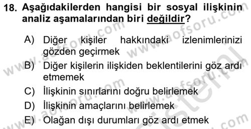 Bireyler Arası İletişim Dersi 2022 - 2023 Yılı (Final) Dönem Sonu Sınav Soruları 18. Soru