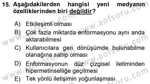 Bireyler Arası İletişim Dersi 2022 - 2023 Yılı Yaz Okulu Sınav Soruları 15. Soru