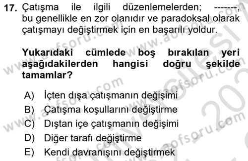 Bireyler Arası İletişim Dersi 2022 - 2023 Yılı Yaz Okulu Sınav Soruları 17. Soru