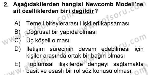 Bireyler Arası İletişim Dersi 2022 - 2023 Yılı Yaz Okulu Sınav Soruları 2. Soru