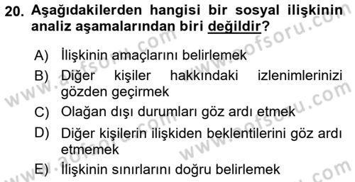 Bireyler Arası İletişim Dersi 2022 - 2023 Yılı Yaz Okulu Sınav Soruları 20. Soru