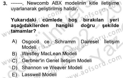 Bireyler Arası İletişim Dersi 2022 - 2023 Yılı Yaz Okulu Sınav Soruları 3. Soru