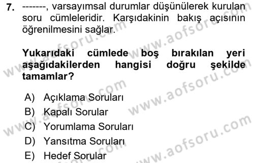 Bireyler Arası İletişim Dersi 2022 - 2023 Yılı Yaz Okulu Sınav Soruları 7. Soru
