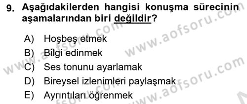Bireyler Arası İletişim Dersi 2022 - 2023 Yılı Yaz Okulu Sınav Soruları 9. Soru