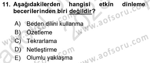 Bireyler Arası İletişim Dersi 2023 - 2024 Yılı (Vize) Ara Sınav Soruları 11. Soru