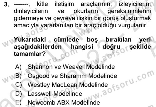 Bireyler Arası İletişim Dersi 2023 - 2024 Yılı (Vize) Ara Sınav Soruları 3. Soru