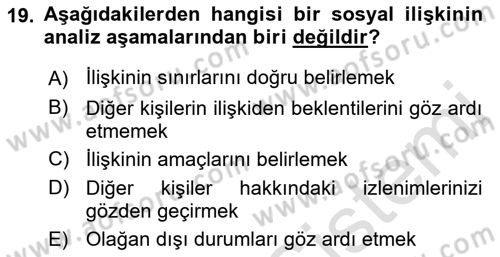 Bireyler Arası İletişim Dersi 2023 - 2024 Yılı (Final) Dönem Sonu Sınav Soruları 19. Soru