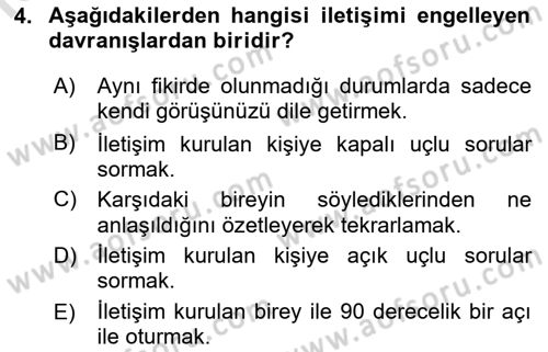 Bireyler Arası İletişim Dersi 2023 - 2024 Yılı (Final) Dönem Sonu Sınav Soruları 4. Soru