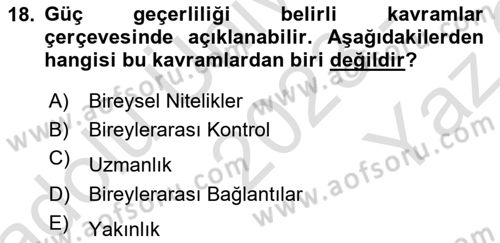 Bireyler Arası İletişim Dersi 2023 - 2024 Yılı Yaz Okulu Sınav Soruları 18. Soru