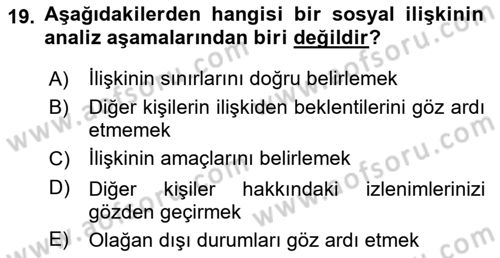 Bireyler Arası İletişim Dersi 2023 - 2024 Yılı Yaz Okulu Sınav Soruları 19. Soru