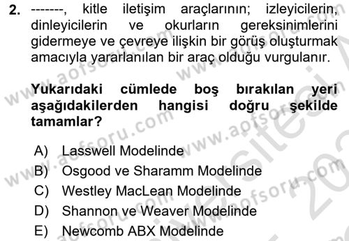 Bireyler Arası İletişim Dersi 2023 - 2024 Yılı Yaz Okulu Sınav Soruları 2. Soru