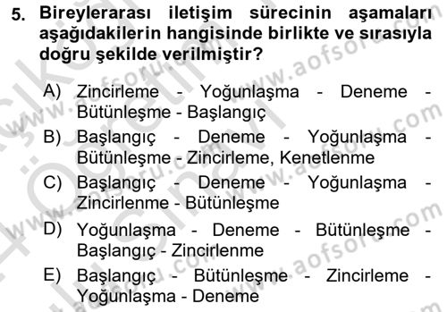 Bireyler Arası İletişim Dersi 2023 - 2024 Yılı Yaz Okulu Sınav Soruları 5. Soru