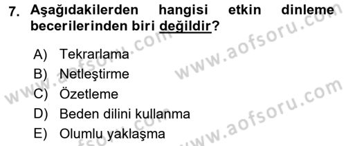 Bireyler Arası İletişim Dersi 2023 - 2024 Yılı Yaz Okulu Sınav Soruları 7. Soru