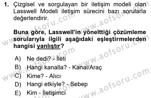 Bireyler Arası İletişim Dersi 2024 - 2025 Yılı (Vize) Ara Sınav Soruları 1. Soru