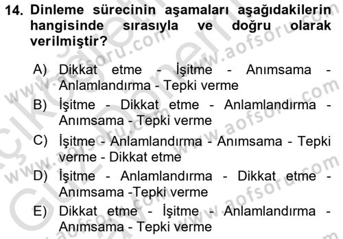 Bireyler Arası İletişim Dersi 2024 - 2025 Yılı (Vize) Ara Sınav Soruları 14. Soru