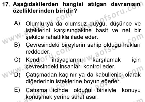 Bireyler Arası İletişim Dersi Ara Sınavı Deneme Sınav Soruları 17. Soru