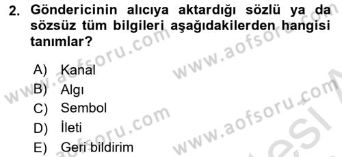 Bireyler Arası İletişim Dersi 2024 - 2025 Yılı (Vize) Ara Sınav Soruları 2. Soru