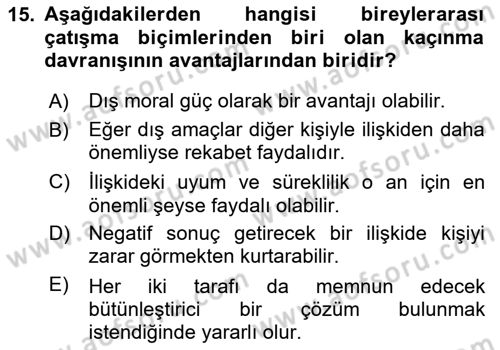 Bireyler Arası İletişim Dersi 2024 - 2025 Yılı (Final) Dönem Sonu Sınav Soruları 15. Soru