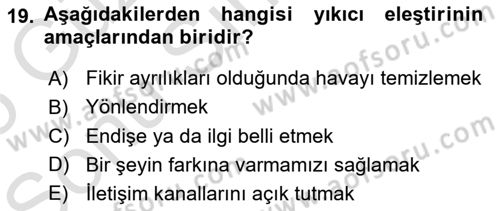 Bireyler Arası İletişim Dersi 2024 - 2025 Yılı (Final) Dönem Sonu Sınav Soruları 19. Soru