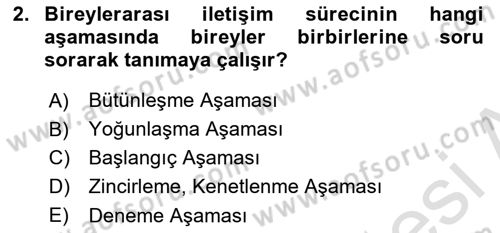 Bireyler Arası İletişim Dersi 2024 - 2025 Yılı (Final) Dönem Sonu Sınav Soruları 2. Soru