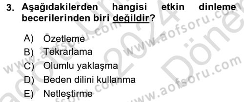 Bireyler Arası İletişim Dersi 2024 - 2025 Yılı (Final) Dönem Sonu Sınav Soruları 3. Soru