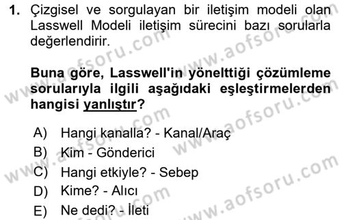 Bireyler Arası İletişim Dersi 2024 - 2025 Yılı Yaz Okulu Sınav Soruları 1. Soru