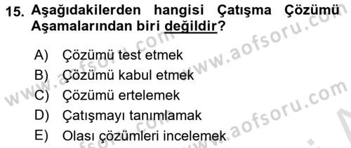Bireyler Arası İletişim Dersi 2024 - 2025 Yılı Yaz Okulu Sınav Soruları 15. Soru