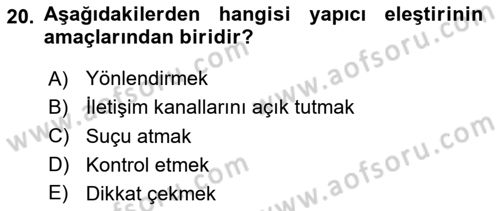 Bireyler Arası İletişim Dersi 2024 - 2025 Yılı Yaz Okulu Sınav Soruları 20. Soru