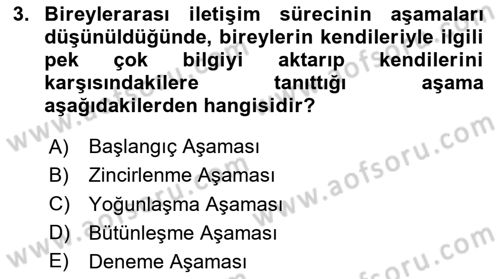 Bireyler Arası İletişim Dersi 2024 - 2025 Yılı Yaz Okulu Sınav Soruları 3. Soru